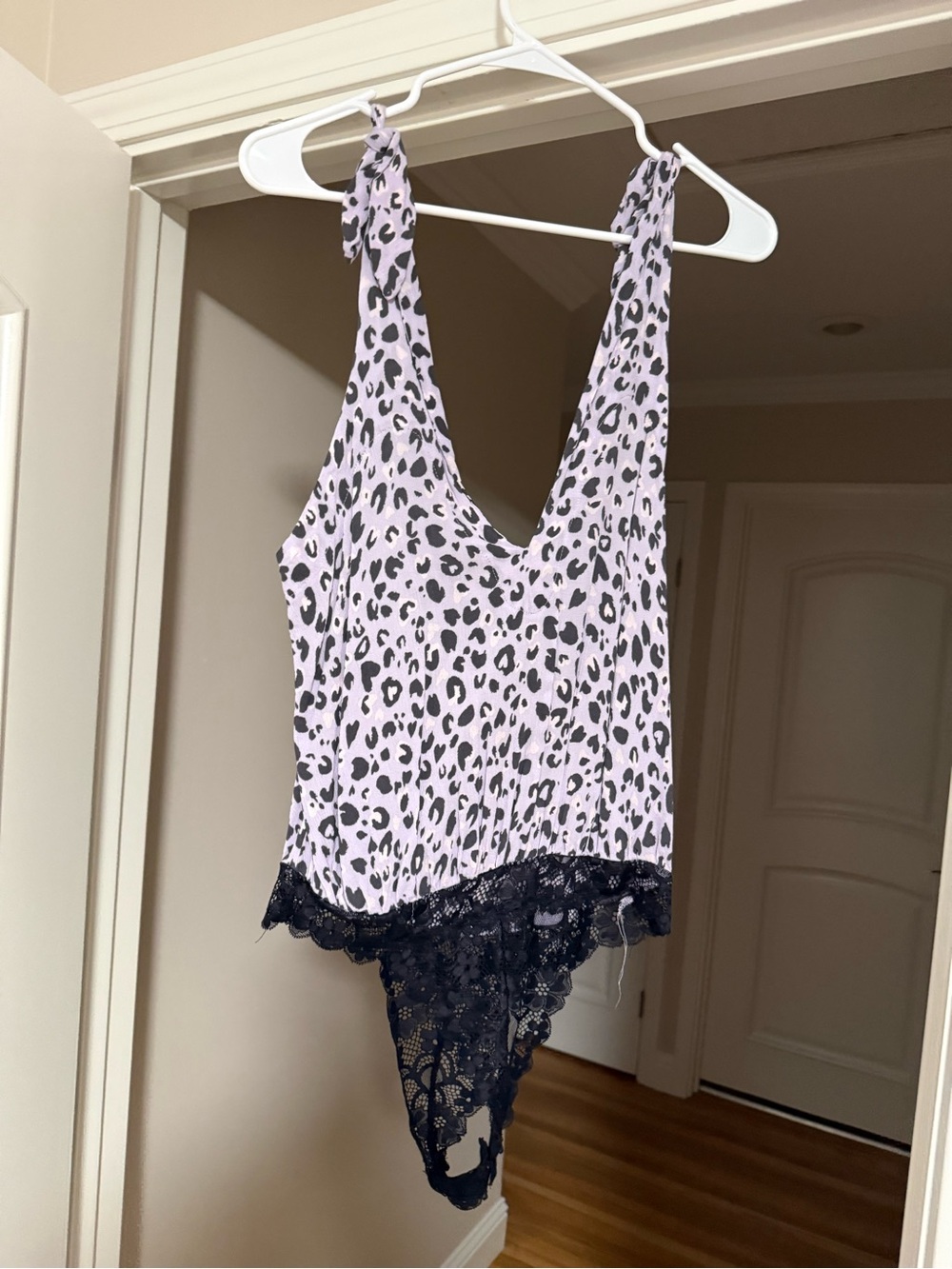 Free People Lilac Leopard Lace-Trim Teddy Bodysuit